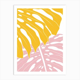 Yellow And Pink Monstera Leaves Art Print