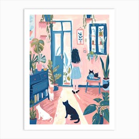 Girl Cat Lover Lo Fi Kawaii Illustration 7 Art Print