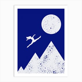 Go To The Moon Extreme Blue Background Art Print