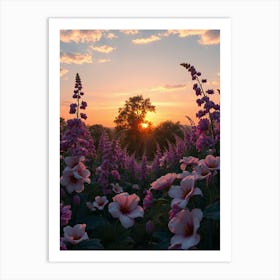 Sunset Over Flowers Art Print