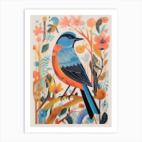 Colourful Scandi Bird European Robin 1 Art Print