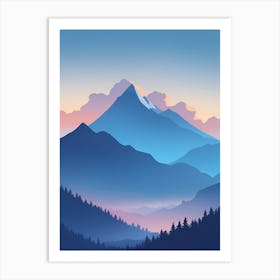 Misty Mountains Vertical Composition In Blue Tone 17 Art Print