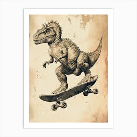Vintage Pachycephalosaurus Dinosaur On A Skateboard 3 Art Print