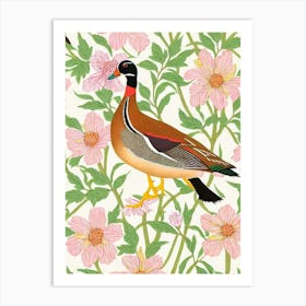 Wood Duck 2 William Morris Style Bird Art Print