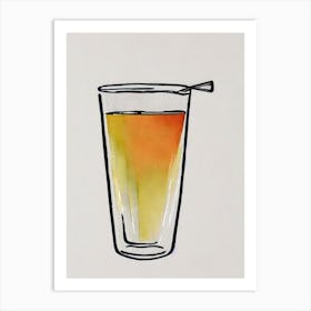 French75 1 Minimal Line Drawing With Watercolour Cocktail Poster Art Print