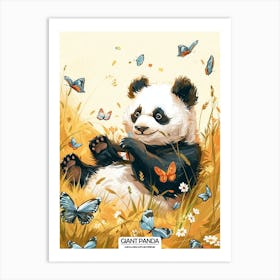 Giant Panda Cub Playing With Butterflies Poster 3 Art Print