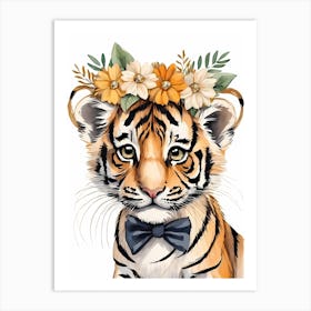 Baby Tiger Flower Crown Bowties Woodland Animal Nursery Decor (36) Art Print