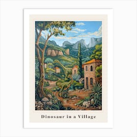 Dinosaur In An Ancient Village Painting 4 Poster Art Print