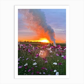 A Multitude Of Flowers Blossoming In The Center Their Petals Transitioning From Yellow To Pink To W (3) Art Print