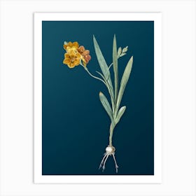 Vintage Ixia Miniata Botanical Art on Teal Blue n.0834 Art Print