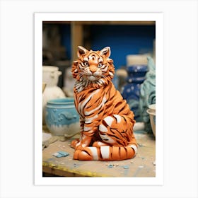 Tiger Illustration Sculpting Watercolour 4 Art Print