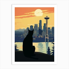 Seattle, United States Skyline With A Cat 1 Art Print