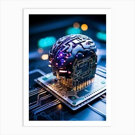 A Futuristic Ai Chip Represented By A Cybernetic Brain Pulsing With Life Adorned With Glowing Circu (1) Art Print