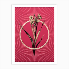 Gold Sword Lily Glitter Ring Botanical Art on Viva Magenta n.0308 Art Print