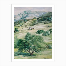 A Green Tree On A Mountain Slope Art Print