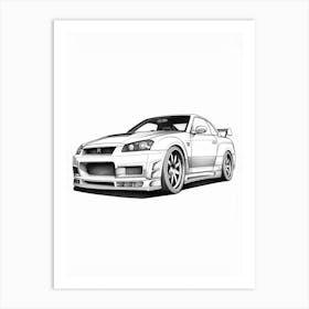 Nissan Gtr Line Drawing 2 Art Print