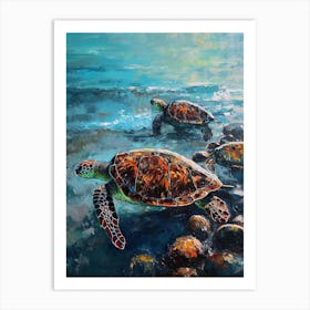 Sea Turtles Underwater Painting Style 1 Art Print