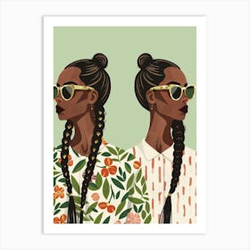 Two Black Women With Braids Art Print