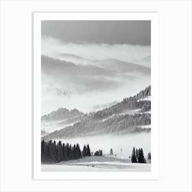Val Gardena, Italy Black And White Skiing Poster Art Print