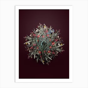 Vintage Dutch Hyacinth Flower Wreath on Wine Red n.0632 Art Print