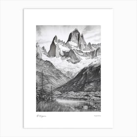 Patagonia Argentina Pencil Sketch 5 Watercolour Travel Poster Art Print