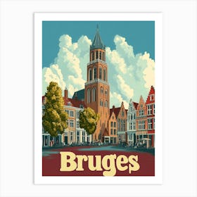 Aihrgdesign A Retro Travel Poster For Bruges Art Print