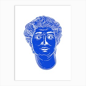 Blue David Linocut Portrait Art Print