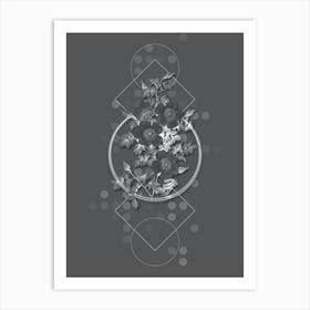 Vintage Thornless Burnet Rose Botanical with Line Motif and Dot Pattern in Ghost Gray Art Print