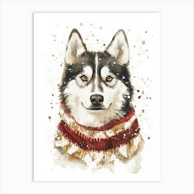 Husky Dog In Christmas Jumper Neutral Art Print