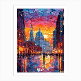 Milan City Skyline, abstract cubism vibrant Poster Art Print