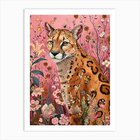 Floral Animal Painting Cougar 3 Art Print