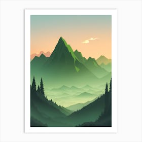 Misty Mountains Vertical Composition In Green Tone 208 Art Print