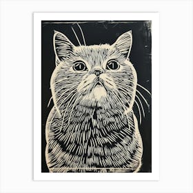 British Shorthair Linocut Blockprint 3 Art Print