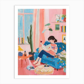 Girl Artist With Book Lo Fi Kawaii Illustration 1 Art Print