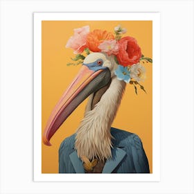 Bird With A Flower Crown Brown Pelican 1 Art Print
