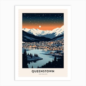 Winter Night  Travel Poster Queenstown New Zealand 2 Art Print