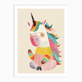 Storybook Style Unicorn In A Rainbow Knitted Jumper Art Print