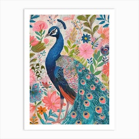 Folky Floral Peacock With The Plants 1 Art Print