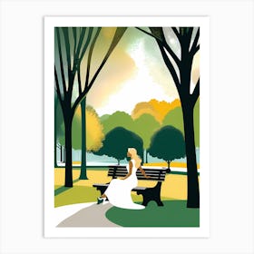 Woman Sitting On Park Bench Vector art Art Print