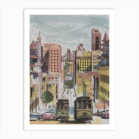 San Francisco Street Scene Vintage Travel Poster Art Print