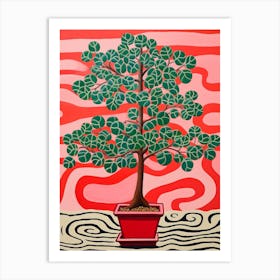 Pink And Red Plant Illustration Jade Plant 3 Art Print