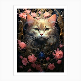 Floral Fantasy Cat Art Print