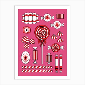 Pink Peppermint Christmas Candy Illustrated Art Print