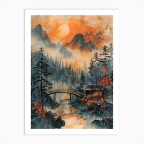 Antique Chinese Landscape Painting Art 1 Art Print