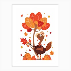 Cartoon Style Illustration Of A Cheerful Turkey Character Donning A Pilgrim Hat Amidst A Fall Harves (5) Art Print