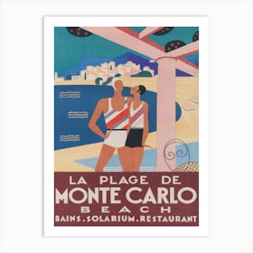 Monte Carlo Beach Vintage Travel Poster Art Print