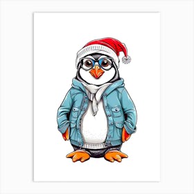 Penguin Christmas Hat Art Print