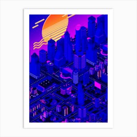 Isometric Cityscape - synthwave neon poster Art Print