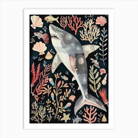 Shark Seascape Black Background Illustration 4 Art Print