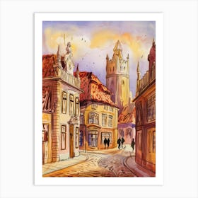 Watercolor Of Old Town Vienna Art Print